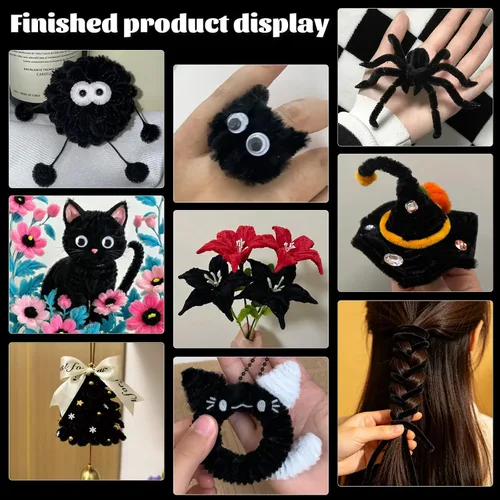 Miniatura 6 de LOKUNN Limpiadores de Tubo, 200 Piezas de Limpiadores de Tubo Negros, Conjunto de Artesanía de Color Sólido de Chenilla, Artes y Manualidades DIY