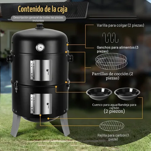 Miniatura 6 de Ahumador de carbón para carne: Parrillas de carbón para barbacoa 4 en 1 resistentes de 16 pulgadas - Combo de parrilla vertical para ahumar barbacoa