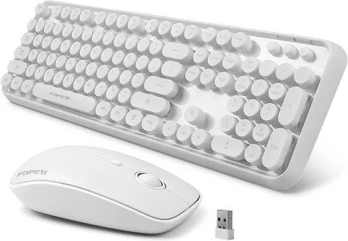 Miniatura 23 de FOPETT V2020 Combo de teclado y mouse inalámbricos, bonito teclado inalámbrico con llave roja redonda estilo retro, conectividad CapSecure de 2.4