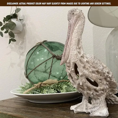 Miniatura 4 de Figura de pie de pelícano blanco, 13.75 pulgadas, decoración náutica de arrecife de coral, decoración costera, playa, hogar, estatua del océano
