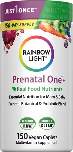 Rainbow Light Prenatal One Multivitamínico diario de alta potencia con folato, jengibre y probióticos; apoya a mamá y bebé desde la concepción hasta