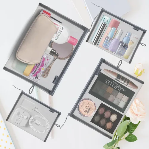 Miniatura 4 de SUPACOOL Bolsa de maquillaje de malla de viaje, bolsas organizadoras de cosméticos con cremallera, bolsas organizadoras de pañales, bolsa de nailon