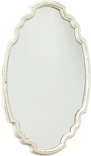 Espejos ovalados esculpidos vintage para decoración de pared, sala de estar 40.6 x 58.4 cm, espejo colgante con acento rústico en blanco envejecido,
