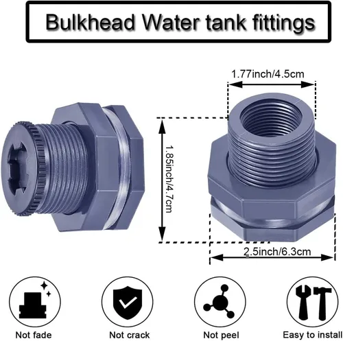 Miniatura 2 de Accesorio de mamparo de PVC hembra de 1 pulgada con tapón y junta de sellado de silicona, conector de tanque de agua para sierra de agujeros de 1.77