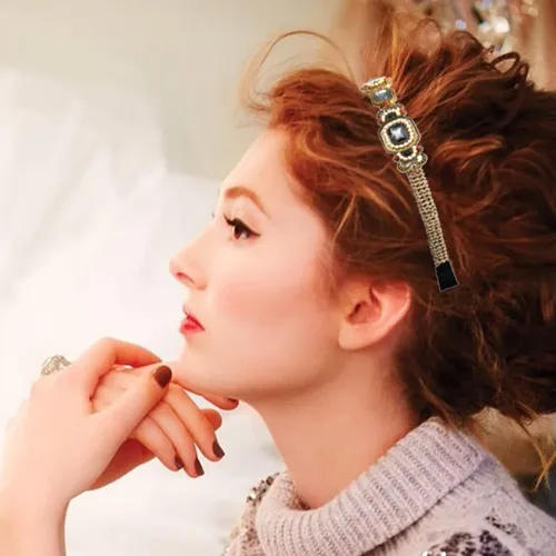 Miniatura 3 de Diademas de perlas doradas barrocas con diamantes de imitación para el cabello, aro de cristal para mujer (elegante)