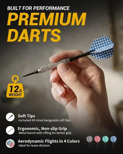 Miniatura 9 de WIN.MAX Electronic Dart Board, Soft Tip Dartboard Cabinet Set for Adults, LED Scoring Dartboard with 38 Games & 211 Variants, Up to 16 Players, 12