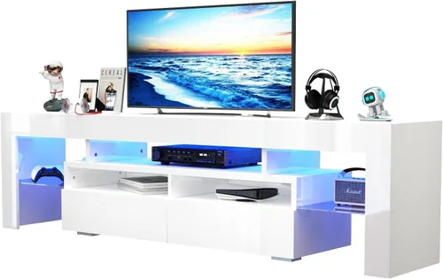 Miniatura 12 de St.Mandyu Soporte de TV LED para TV de 65/75/85 pulgadas, centro de entretenimiento moderno de alto brillo con cajón y luces LED, mesa de televisión