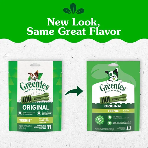 Miniatura 2 de Golosinas dentales para perros recomendadas por veterinarios, tamaño Teenie, sabor original, Greenies, 3 onzas, paquete de 11