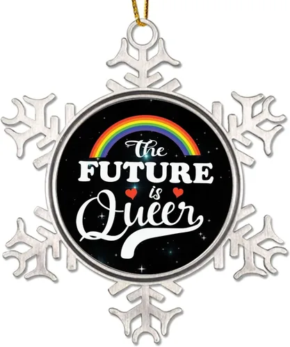 Miniatura 12 de They Them Their - Adornos de árbol de Navidad para lesbianas LGBTQ Progress Rainbow Pride Gay Lesbian Novedad de metal copo de nieve adornos