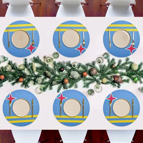 Miniatura 5 de Aruba Flag Round Table Placemats 15 Inch, Seasonal Table Mats Modern Place Mats for Dining, Kitchen, Parties, Camping