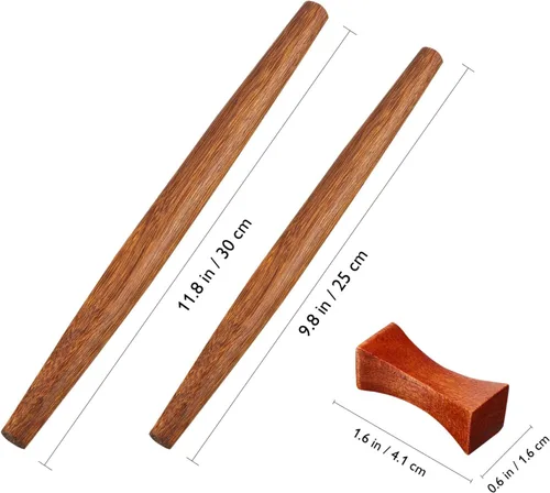 Miniatura 2 de Rodillo de madera para hornear largo con soporte de palillos para fondant, corteza de pastel, galletas, pastelería, 2 uds