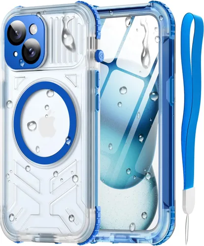 Miniatura 14 de Funda impermeable para iPhone 15 con Magsafe, protector de pantalla, cordón, IP68 militar de cuerpo completo a prueba de golpes, para deportes
