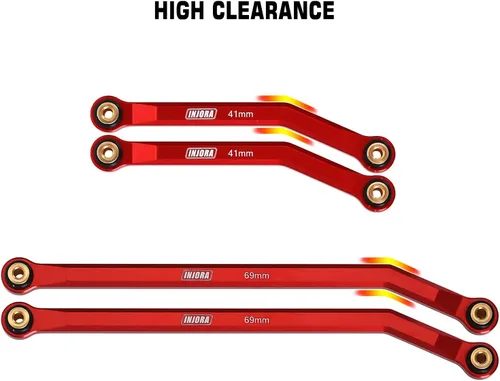 Miniatura 2 de INJORA Juego de 4 eslabones de aluminio CNC para SCX24 AXI90081 Deadbolt Axial 1/24 RC Crawler Car, 8 piezas (rojo)