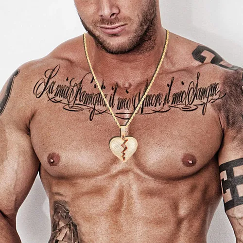 Miniatura 6 de putouzip Cadenas de corazón roto para hombre, chapado en oro de 18 quilates, collar de cadena de eslabones con colgante