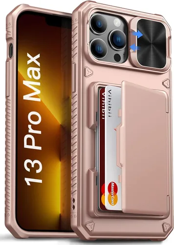 Miniatura 35 de Vihibii Funda para iPhone 13 Pro Max/iPhone 12 Pro Max con tarjetero (4 tarjetas) [bloqueo RFID] y cubierta de cámara deslizante, protección contra