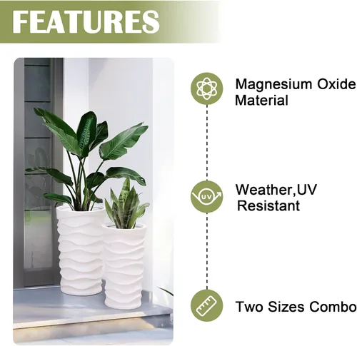 Miniatura 4 de LuxenHome Macetas Altas para Plantas de Exterior, Juego de 2 Macetas para Interiores y Exteriores con Orificio de Drenaje y Tapón de Goma, Macetas