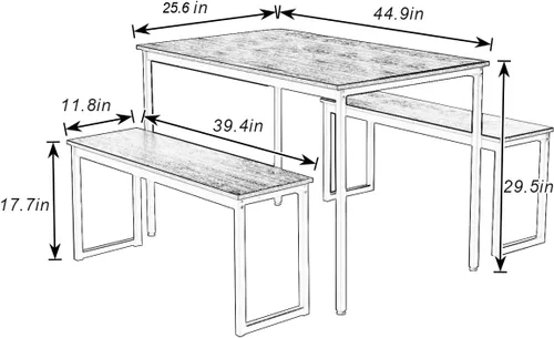 Miniatura 7 de SDHYL Juego de mesa de comedor de 45 pulgadas con 2 bancos, juego de mesa de comedor para 3, mesa de comedor rectangular pequeña de madera con 2