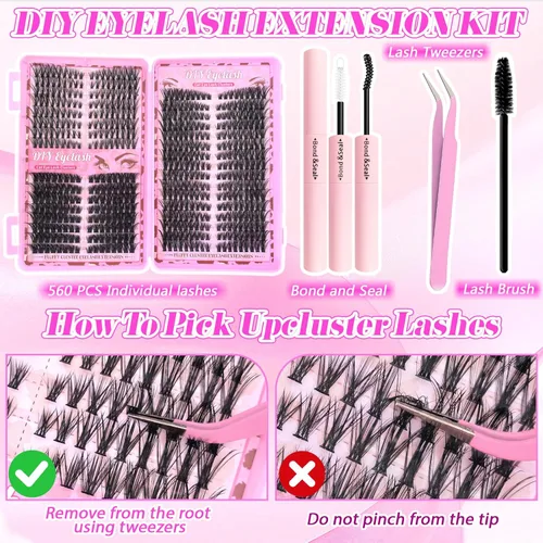 Miniatura 2 de Kit de racimos de pestañas, kit natural de 560 extensiones de pestañas en racimo de 0.354-0.630 in, kit de extensiones de pestañas individuales