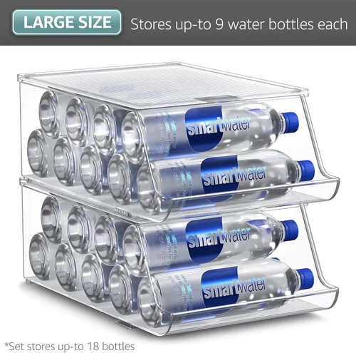 Miniatura 7 de Sorbus Organizador de botellas de agua para refrigerador con tapa, capacidad para 9 botellas, organizador apilable de bebidas para refrigerador