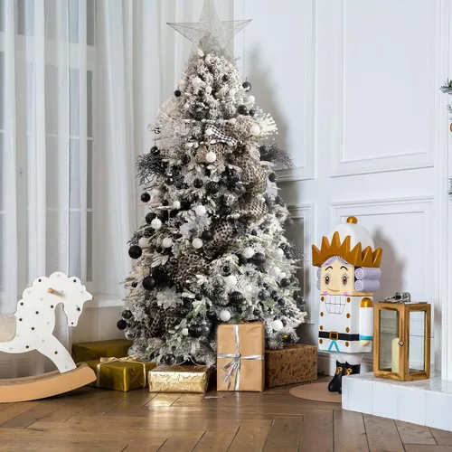 Miniatura 6 de Wironlst 24 piezas de flores de pascua con purpurina para árbol de Navidad, arbustos de nochebuena brillantes, decoraciones de Navidad para Navidad
