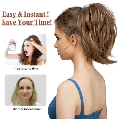 Miniatura 7 de CJL HAIR - Extensiones de cabello con pinza de garra para cola de caballo corta, trenza desordenada, sintéticas, maleables, para mujeres, cabello