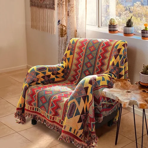 Miniatura 11 de Mantas Boho Reversibles Mantas Tejidas Cubiertas Hippie para Sofá Cama Sillón Reclinable Sofá Tapiz Bohemio Protector de Muebles Colorido