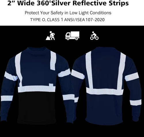 Miniatura 6 de VENDACE Camisetas de seguridad reflectantes de alta visibilidad con manga larga ANSI Clase 3 Hi Vis para trabajo en construcción, camisetas