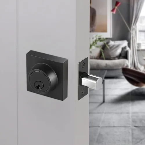 Miniatura 7 de Cerradura cuadrada de un solo cilindro moderno con llaves, cerrojo negro mate para entrada de puerta delantera, cerradura de seguridad de puerta