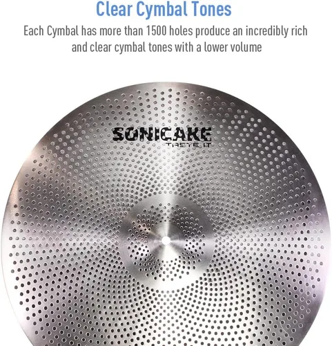 Miniatura 5 de SONICAKE Paquete de platillos de bajo volumen Juego de platillos silenciosos 14" Hi-Hat + 16" Crash + 18" Crash + 20" Ride Juego de práctica