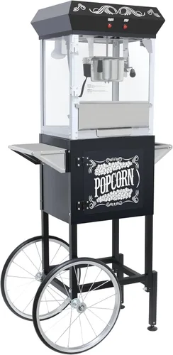 Máquina de palomitas de maíz con carrito y ruedas – Máquina de palomitas de maíz con hervidor de acero inoxidable de 10 onzas, máquina para hacer