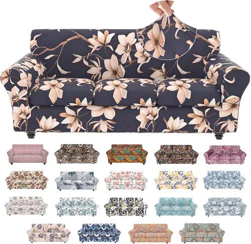 Miniatura 18 de Fundas elásticas para silla, fundas elásticas para sillón de 2 piezas, fundas de sofá lavables con diseño floral para sillón, protector de muebles