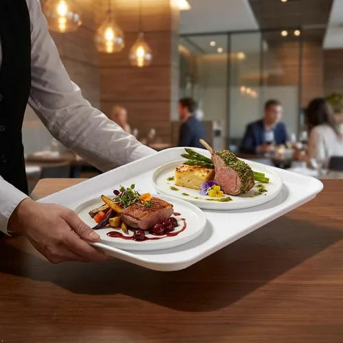 Miniatura 5 de Kekow Paquete de 4 bandejas de plástico blanco para servir comida rápida