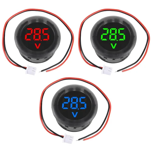 Miniatura 7 de 5 piezas DC 4-100V medidor de voltaje digital LED para auto, voltímetro de 2 cables redondo, medidor de voltaje y corriente digital DC, detector