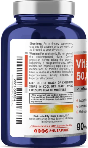 Miniatura 3 de NusaPure Vitamina D3 50,000 UI 90 Cápsulas Vegetales (sin OGM)