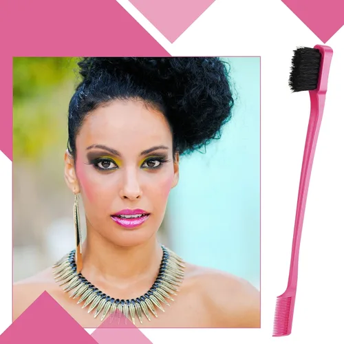 Miniatura 3 de Geiserailie Juego de 3 cepillos para el cabello con parte trasera lisa, cepillo de cerdas, control de bordes, peine para mujeres, cabello negro Rojo