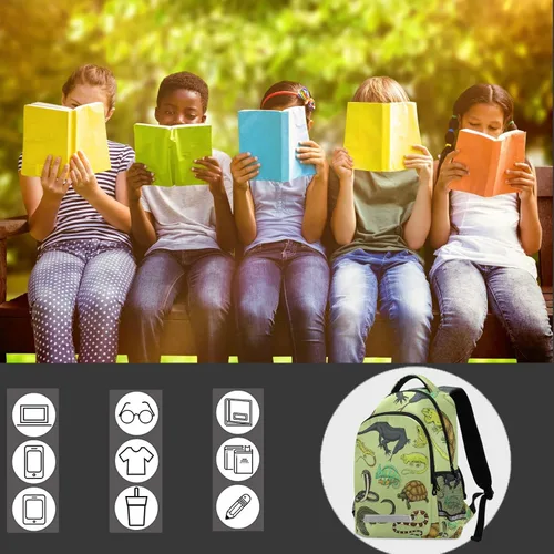Miniatura 7 de Serpientes Lagarto Camaleón y Tortuga Animal Mochila con rayas reflectantes, mochila escolar para computadora portátil, mochila ligera