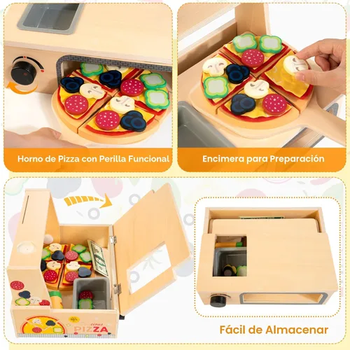 Miniatura 3 de WOODMAM Juguete de pizza de madera – 48 piezas Montessori pretender Play Food para mayores de 3 años, juguete educativo de aprendizaje de madera