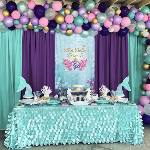 Miniatura 5 de Cortinas de fondo púrpura de 2 paneles 5 x 10 pies, cortinas de fondo de poliéster para boda, fiesta de sirenas, Halloween, fotografía, decoraciones