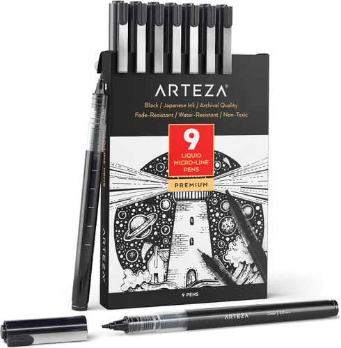 Miniatura 9 de ARTEZA Micro-Line - Juego de 5 bolígrafos de tinta negra con tinta de archivo japonesa, suministros de arte para artistas de cómics e ilustradores