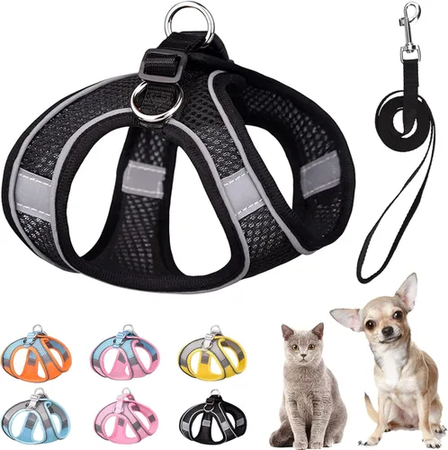 Miniatura 12 de Juego de arnés y correa suave para perros pequeños y pequeños, arnés de malla para cachorros, correa de fácil paseo, chaleco ajustable reflectante