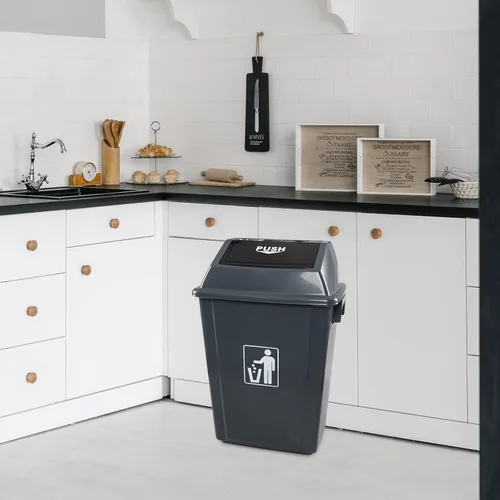 Miniatura 6 de Cubo de basura de 13 galones con tapa abatible (paquete de 4) – Cubo de basura de plástico comercial duradero, parte superior extraíble para una
