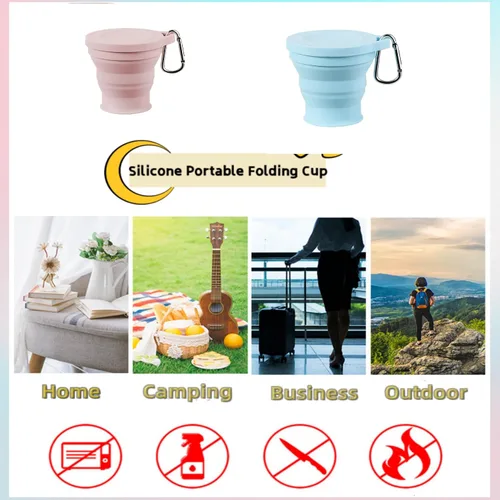Miniatura 4 de Taza de agua de silicona plegable reutilizable, taza portátil de picnic para aperitivos, taza de viaje extensible de tamaño bolsillo, tazas Azul