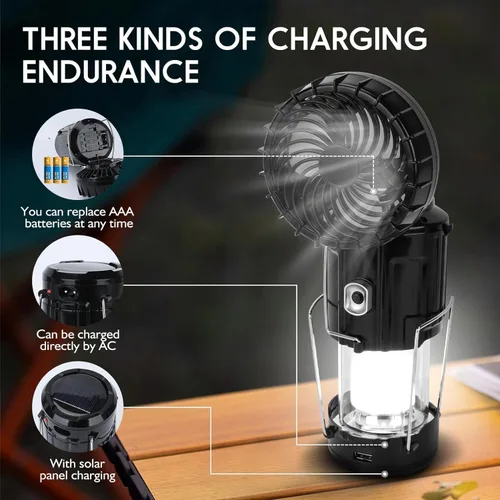 Miniatura 2 de Linterna Solar Portátil con Ventilador Recargable Actualizada 2025 - Linterna LED de Campamento Plegable y Liviana para Cortes de Energía, Linterna