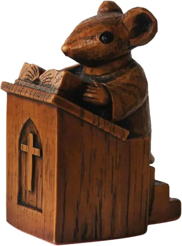 Yuhoo Estatua de ratón de iglesia, ratón de iglesia de madera en el púlpito, figura coleccionable para decoración de escritorio del hogar y la