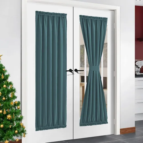 Miniatura 313 de NICETOWN Cortinas opacas unicolor con aislamiento térmico para puerta francesa, granja, oscurecimiento de habitación, puertas y ventanas de Marrón