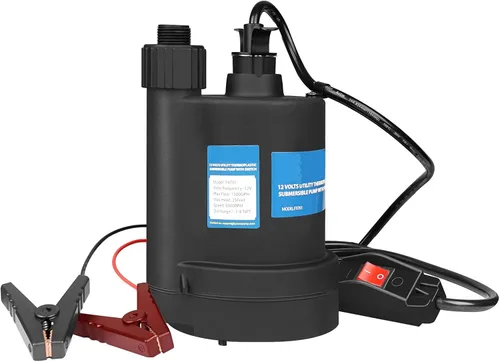 Bomba de agua Bomba sumergible DC 12V Bomba de sumidero 1500 GPH Bomba de utilidad con interruptor-Negro