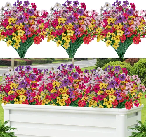 Miniatura 12 de Lnoicy - 24 piezas de flores artificiales para exteriores, decoración de flores de plástico, arbustos de flores falsas resistentes a los rayos UV