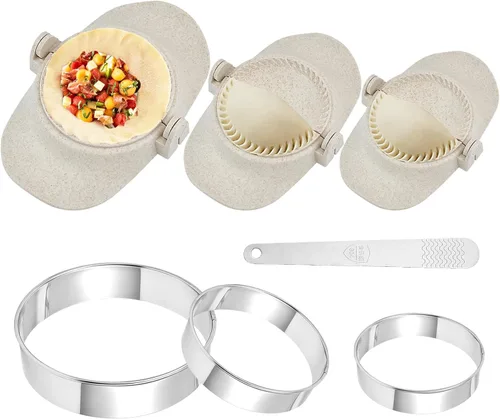 Prensa para hacer empanadas de 7 piezas, todo en uno de 3 tamaños (4.25/3.14/2.67 pulgadas), prensa para hacer albóndigas con cortador de masa y