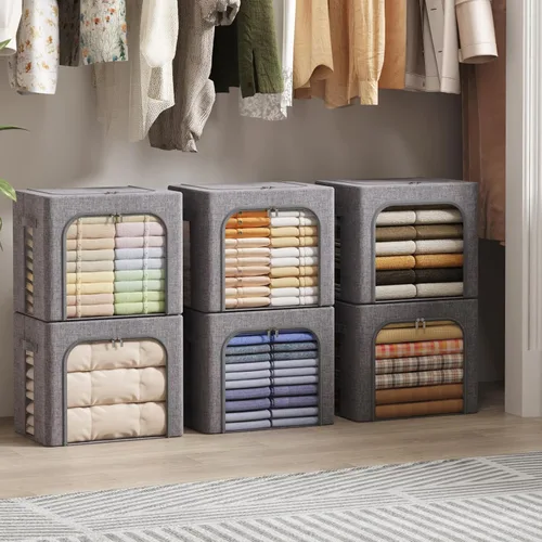 Miniatura 9 de Lifewit Contenedores de almacenamiento de ropa con marco de metal, caja de almacenamiento apilable, contenedores plegables de almacenamiento de ropa