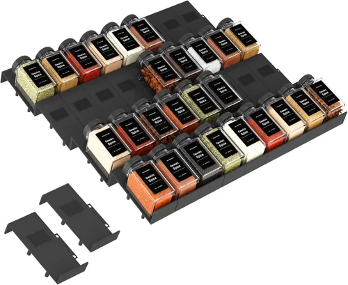Miniatura 16 de Famhap Organizador de cajones de especias, paquete de 6 organizadores de condimentos ampliables de 11.6 a 23.2 pulgadas, bandeja de condimentos